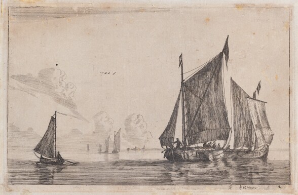 Three Sailing Vessels on Calm Waters
