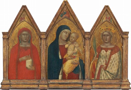 Madonna and Child with the Blessing Christ, and Saints Mary Magdalene and Catherine of Alexandria with Angels [entire triptych]
