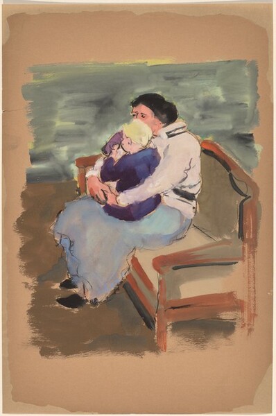 Woman Seated on a Sofa with a Child on Her Lap