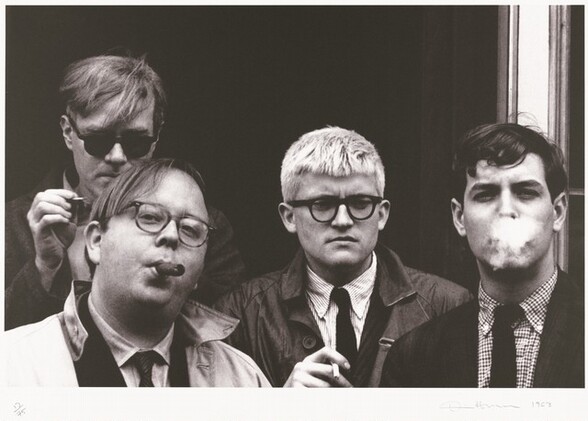Andy Warhol, David Hockney, Henry Geldzahler, and Jeff Goodman from Out of the 