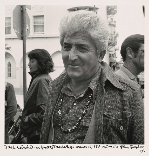 Jack Micheline in front of Trieste Cafe March 16, 1985 San Francisco