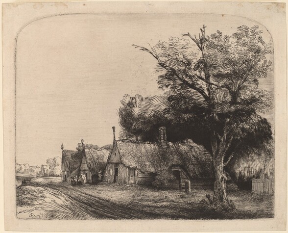 Landscape with Three Gabled Cottages beside a Road