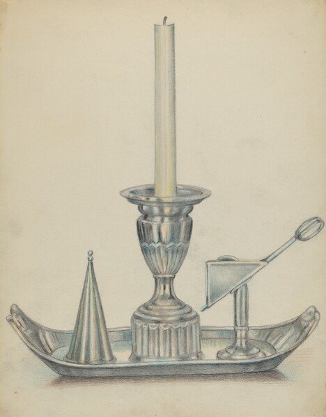 Silver Candlestick with Two Snuffers