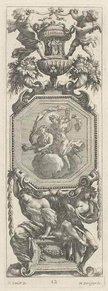 Ornamental Panel Surmounted by Two Putti and a Vase