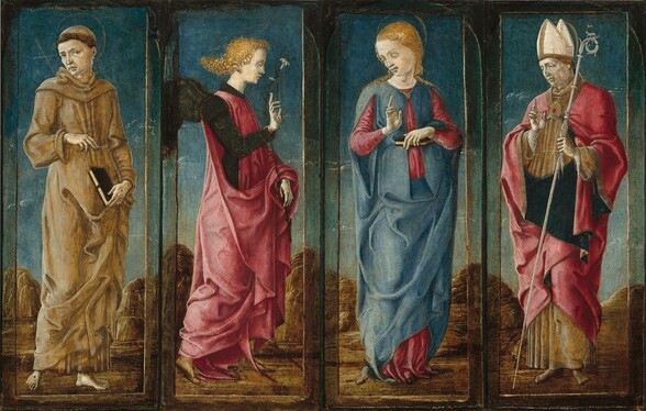 The Annunciation with Saint Francis and Saint Louis of Toulouse [four panels]