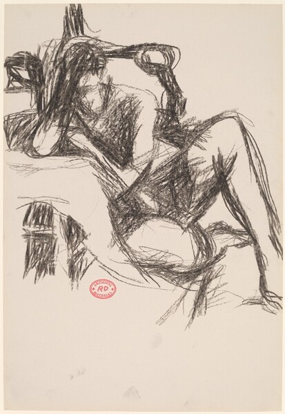Untitled [seated female nude leaning against a support]