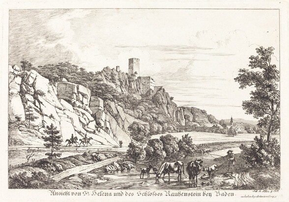 Ansicht von St. Helena und des Schlosses Rauhenstein bey Baden
