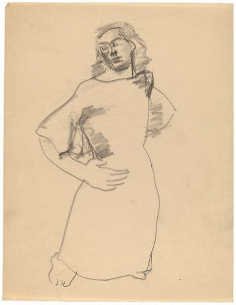 Standing Figure in a Long Dress, Left Hand on Hip