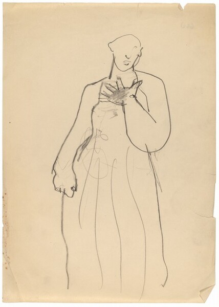 Standing Figure with Right Hand on Chest