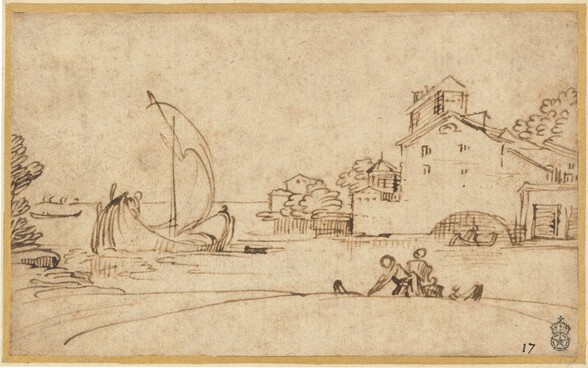 Landscape with Figures by an Estuary with Sailing Boats