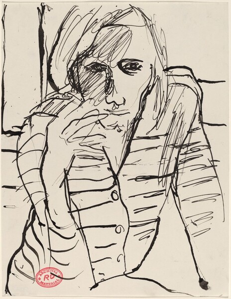 Untitled [woman in a striped shirt with cigarette]