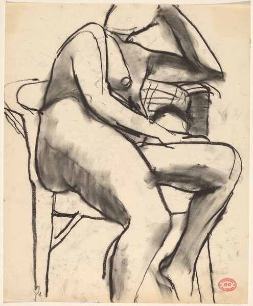 Untitled [seated female nude in a wicker chair]
