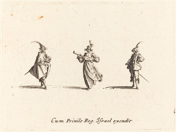 Lady with String Instrument, and Two Gentlemen