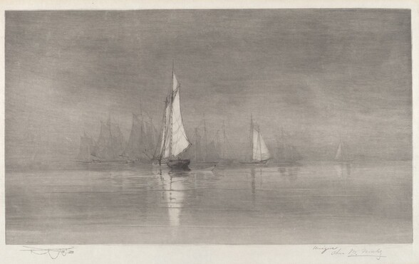 Untitled (Harbor Scene with Sailboats)