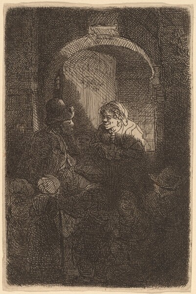 Woman at a Door Hatch Talking to a Man and Children (The Schoolmaster)