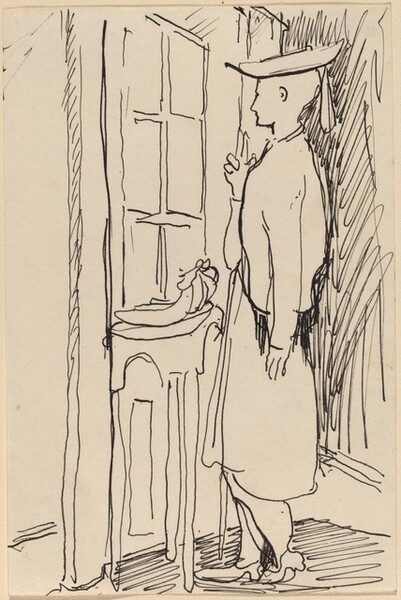 Woman Wearing Hat, Standing before a Window