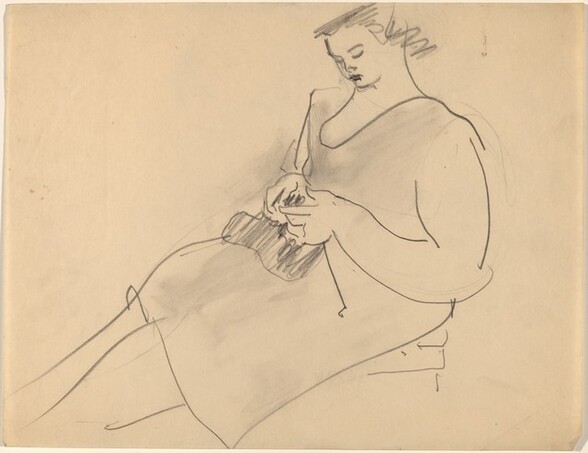 Seated Woman, Hands Clasping Object in Lap