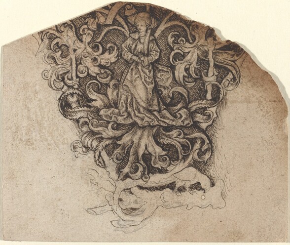 Gothic Ornament with a Lady and a Parrot