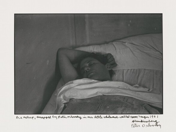 Me asleep, snapped by Peter Orlovsky in our little whitewash-walled room Tangier 1961  