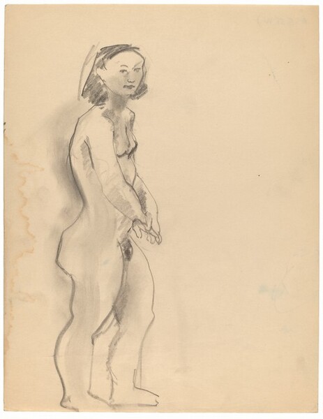 Standing Nude, Three-quarter View Facing Right, Head Turned to Viewer [recto]