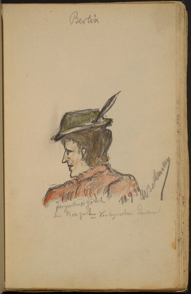 Woman in Profile Wearing a Feathered Hat