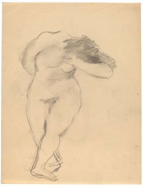 Standing Female Nude Facing Front, Head Lowered, Legs Crossed