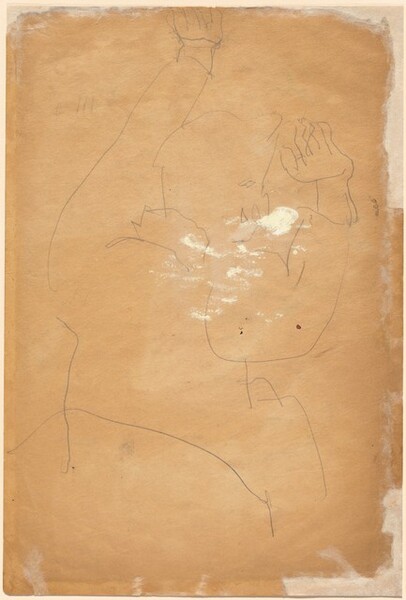 Rear View of a Seated Figure with Arms Raised Above Head [verso]