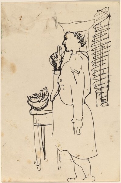 Woman Turned to the Right, Standing before a Table with a Bowl of Fruit