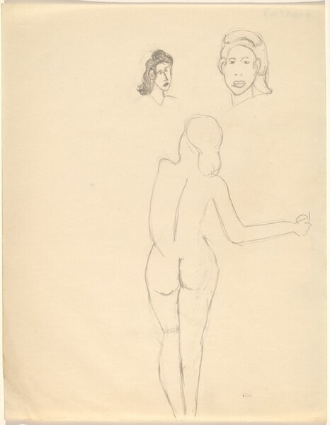 A Nude Seen from the Back and Two Studies of Female Heads