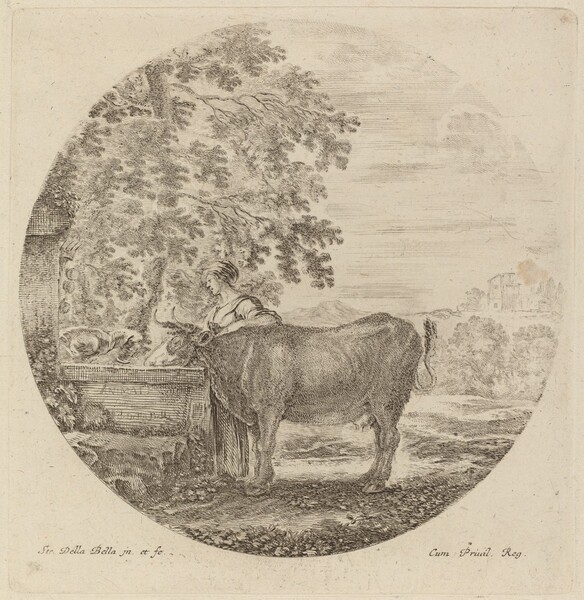 Cow and Young Shepherd at a Fountain