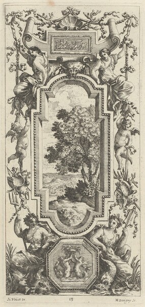 Ornamental Panel Surmounted by a Maritime Scene and a Shell