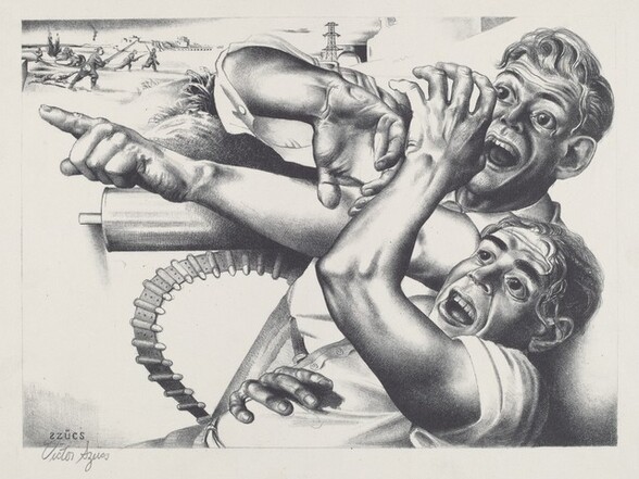 Untitled (Frightened Men by Machine Gun; Spanish Civil War)