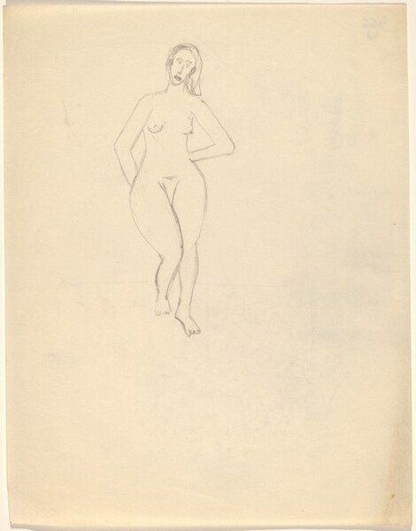 Frontal Nude, Right Leg Slightly Raised, Hands Behind