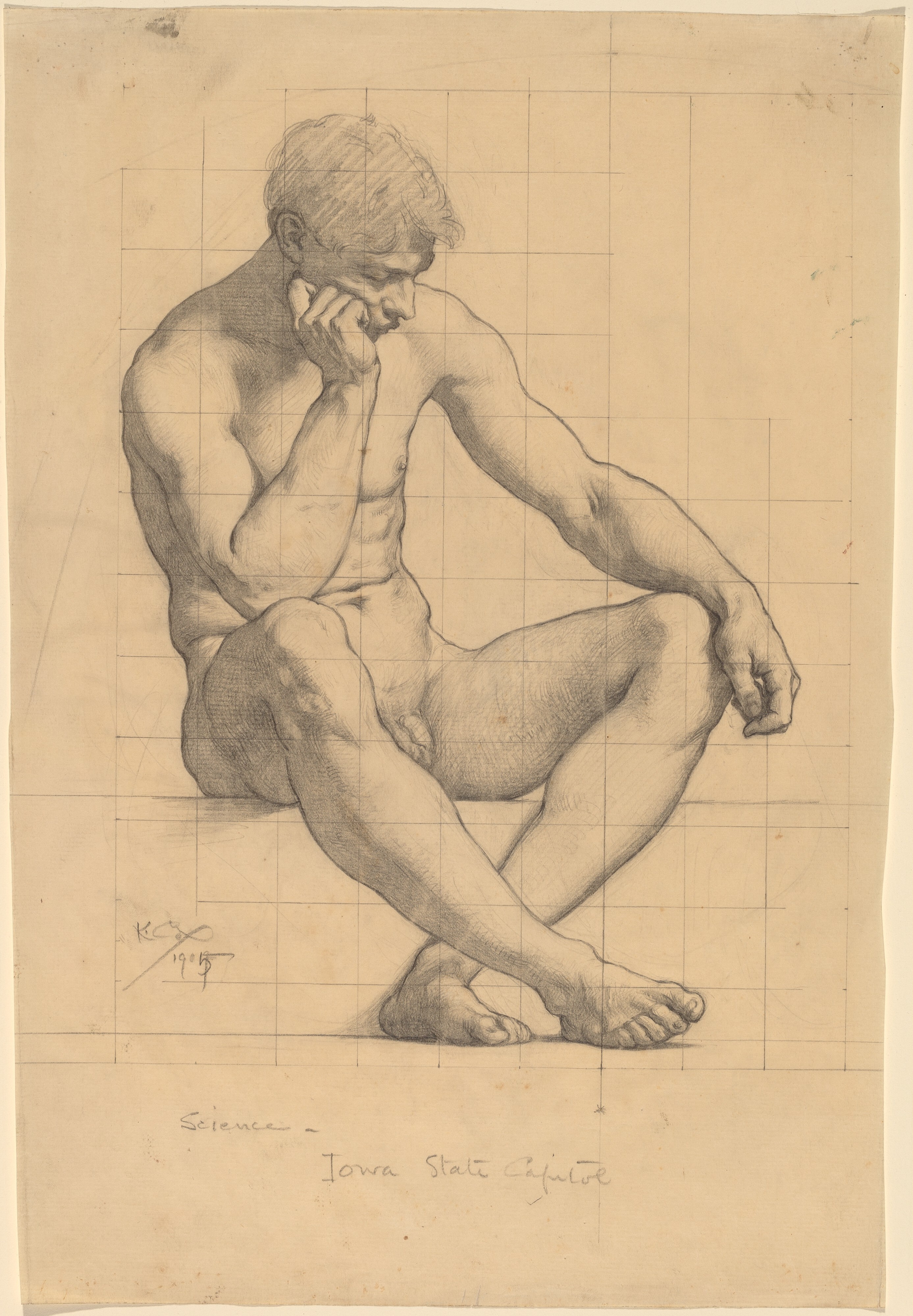 Seated Male Nude: Study for Science - Iowa State Capitol