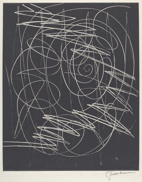 <p>Theodore Brenson, Untitled (White on Black Abstract), c. 1950