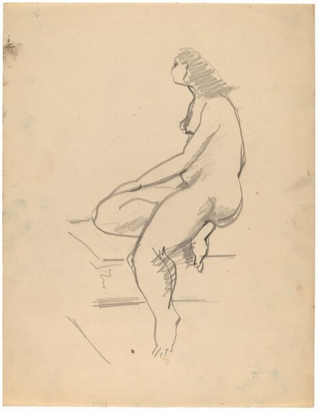 Side View of Seated Nude Turned to the Left, Right Leg Tucked Under