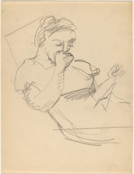 Woman Reading, Right Hand Covering Mouth