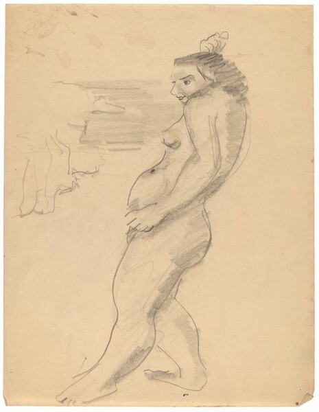 Standing Nude Facing Left, Right Hand above Head