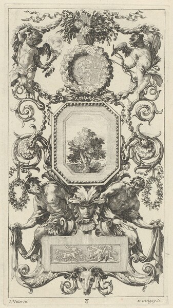 Ornamental Panel Surmounted by a Basket of Flowers with Cupid and Hymen