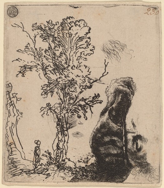 Sheet with Two Studies:  a Tree, and the Upper Part of a Head of the Artist Wearing a Velvet Cap