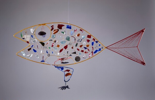 Alexander Calder inspired Wire Fish in a Tank Sculpture —