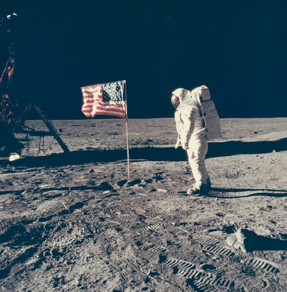 Buzz Aldrin Poses with Flag