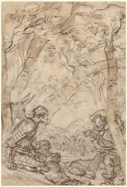 Don Quixote and Sancho Panza Witness the Attack on Rocinante