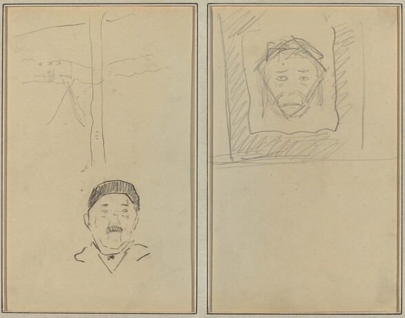 Landscape and Head of Man; Head of Monkey Inside a Square [recto]