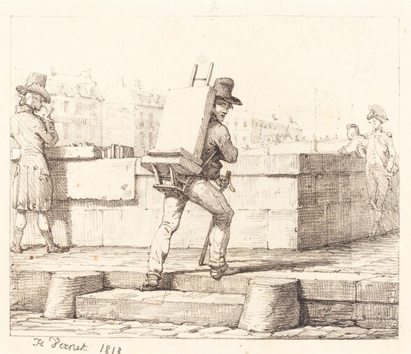 Artist Carrying Easel with a Lithographic Stone