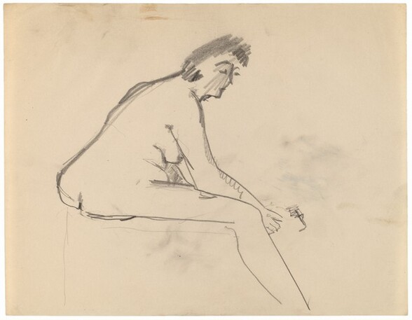 Side View of Seated Female Nude Turned to the Right, Leaning Forward