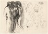 Trois nus debout, avec esquisses de visages (Three Standing Nudes with Sketches of Faces)