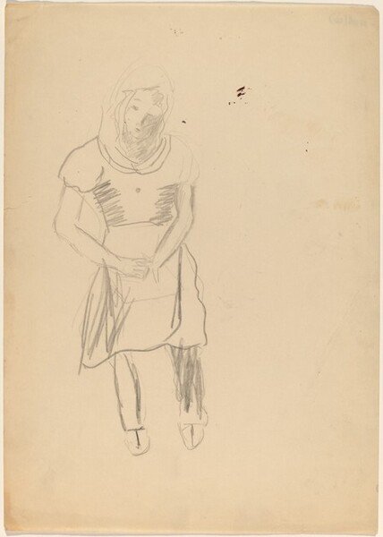 Standing Woman Looking Down, Hands Clasped