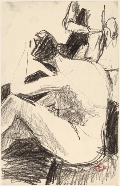 Untitled [rear view of female nude with standing figure]