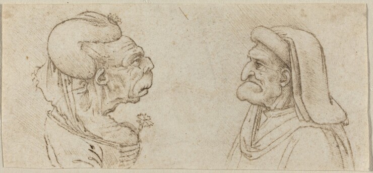 Francesco Melzi after Leonardo da Vinci, Two Grotesque Heads, 1510s?